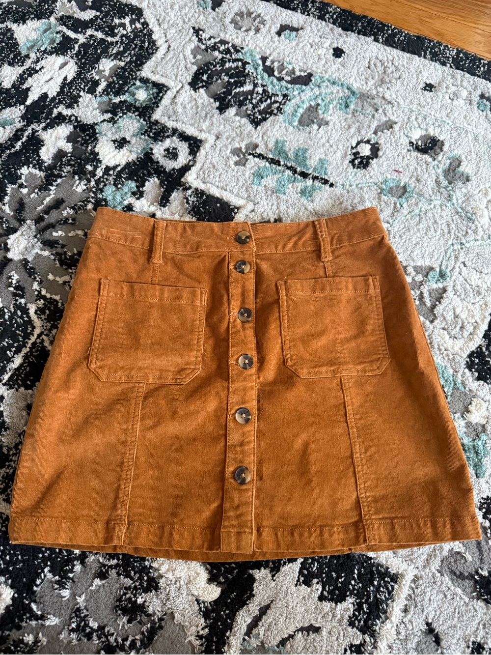 SO Rust Button-Front Mini Skirt with Patch Pockets